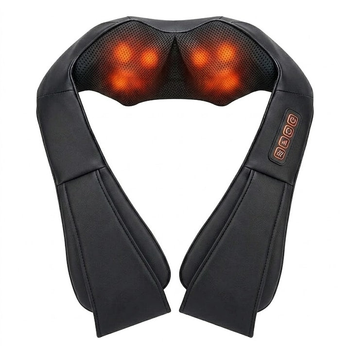 Aparat Profesional pentru Masaj Cervical Teno®, spate, lombara, abdomen si picioare, shiatsu, 4 puncte de masaj, negru