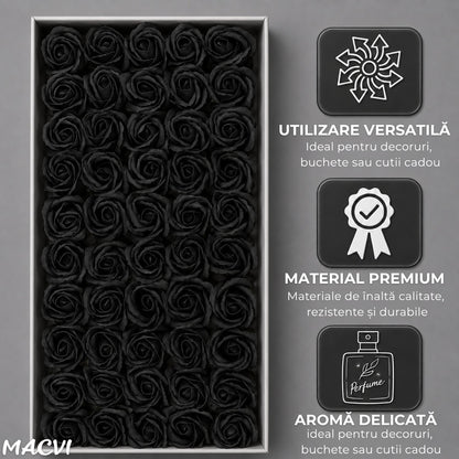 Set 50 trandafiri din sapun, 5x5 cm, calitate premium, decor si cadou elegant, Negru