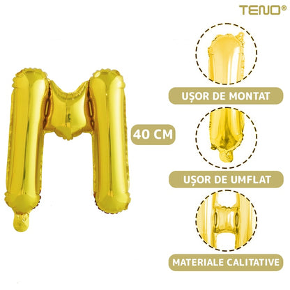 Balon in Forma de Litera M Teno®, metalizat, pentru Petreceri/Aniversari/Evenimente, rezistent, folie, gold, 40 cm