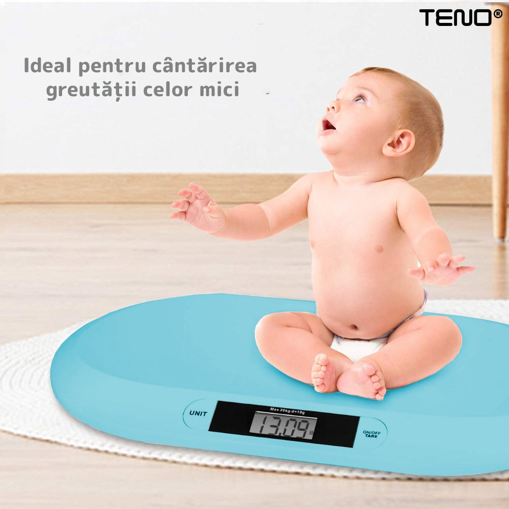 Cantar Electronic cu Display LCD Teno®, precizie la nivel de gram, greutate max 20KG, design ergonomic, ultra slim, albastru