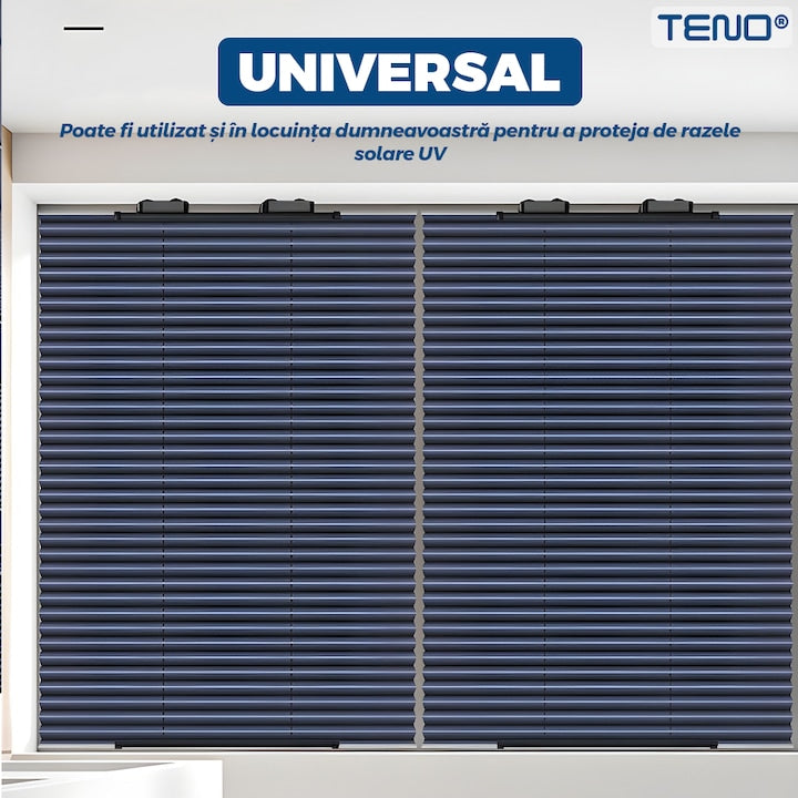 Parasolar Auto Retractabil Teno®, pliabil, universal, pentru masina/jaluzea, fereastra, montare usoara, ventuze de prindere, protectie UV, waterproof, 120x46 cm, negru
