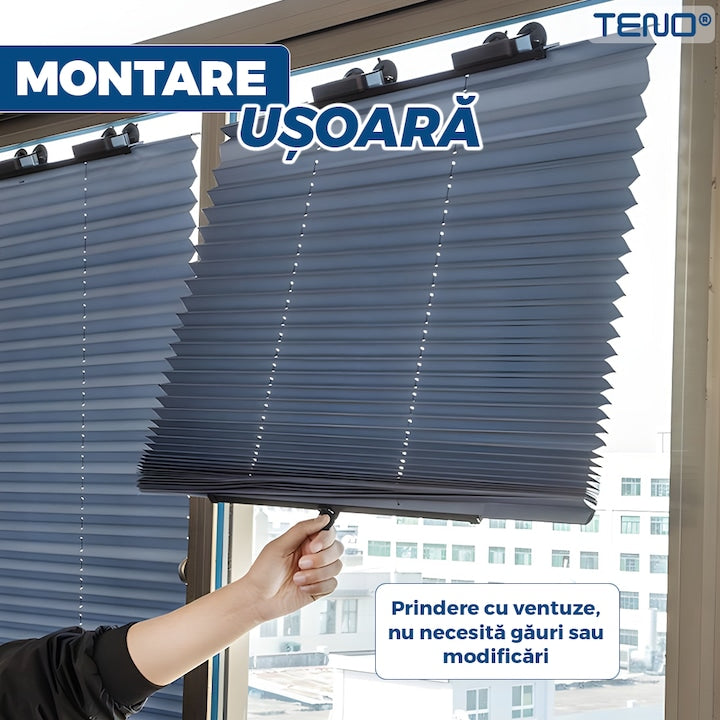 Parasolar Auto Retractabil Teno®, pliabil, universal, pentru masina/jaluzea, fereastra, montare usoara, ventuze de prindere, protectie UV, waterproof, 120x46 cm, negru