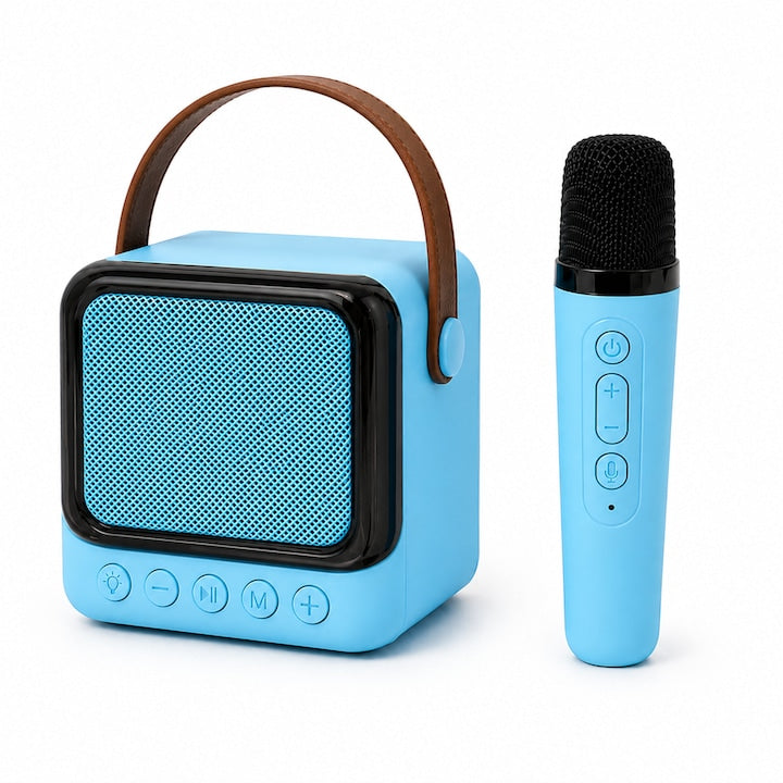 Boxa Portabila Teno®, Karaoke, 1 microfon wireless, RBG, Albastru deschis