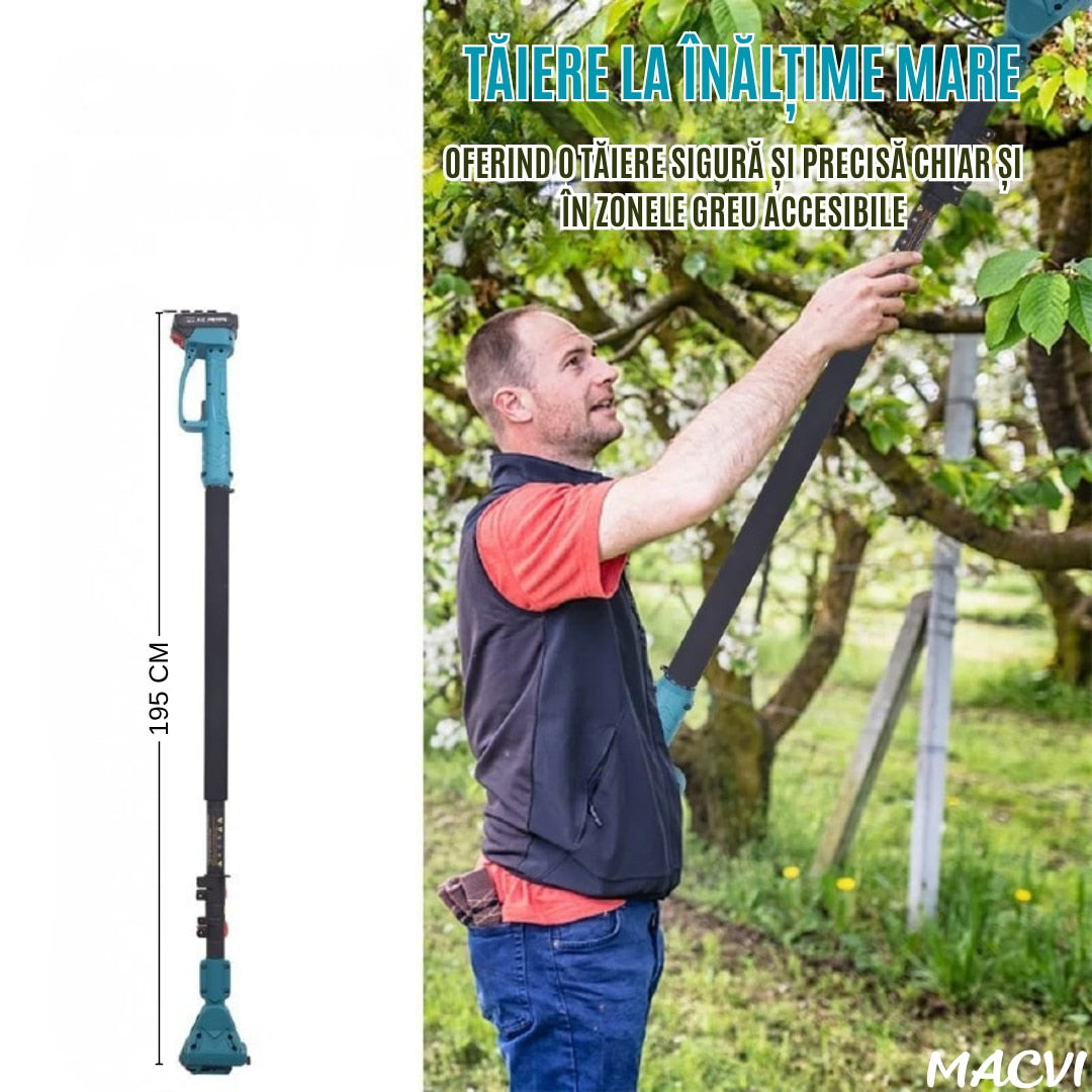Set Macvi® Foarfeca Electrica si Drujba cu Brat Extensibil, Taiere Rapida si Usoara la Inaltime, Acumulator Inclus