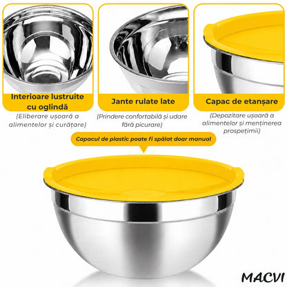 Castron MACVI cu capac, inox, 20 cm, antiderapant, galben