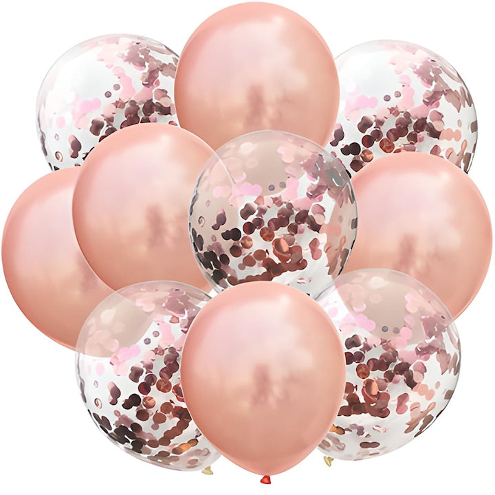 Set 10 Baloane Teno®, Confeti, pentru Petreceri/Aniversari/Evenimente, o singura dimensiune, 2 culori, latex, rose gold