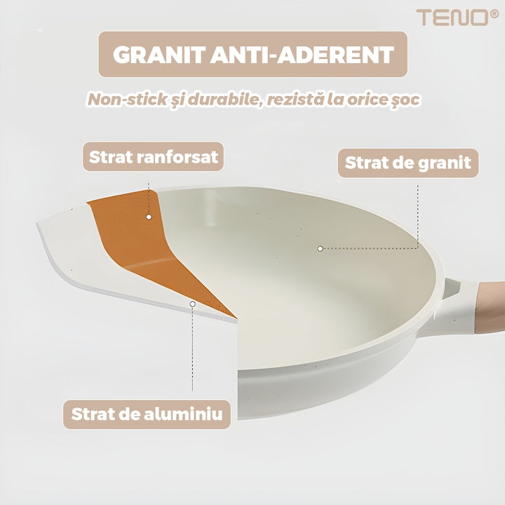 Set 12 Piese Oale si Tigai Teno, antiaderente, bej, compatibile cu toate tipurile de plite