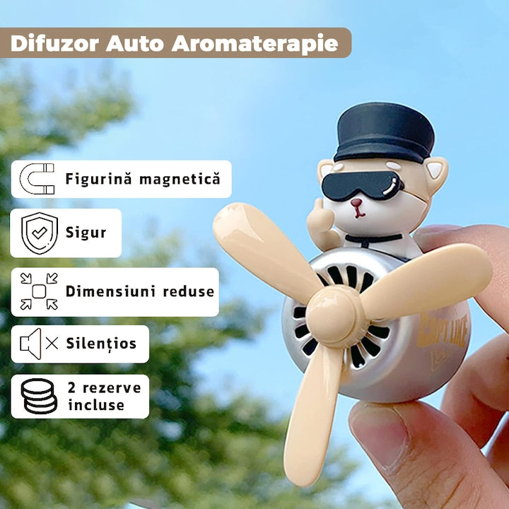 Difuzor Auto Aromaterapie Teno® car pilot bear cu palariuta, kit odorizant, 2 arome cu extracte naturale incluse