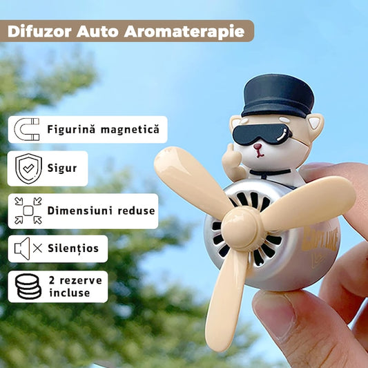 Difuzor Auto Aromaterapie Teno® car pilot bear cu palariuta, kit odorizant, 2 arome cu extracte naturale incluse