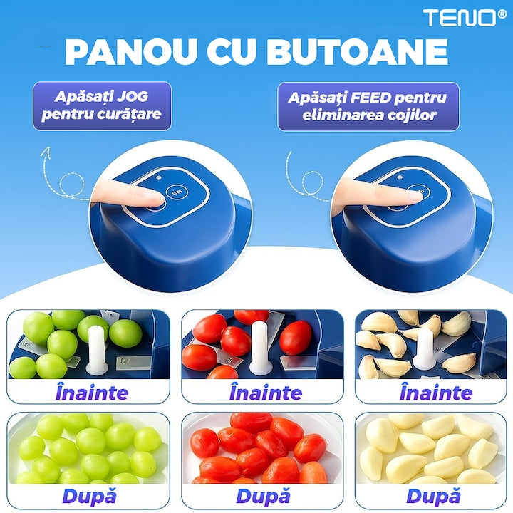Curatator Electric Teno®, usor de utilizat, design portabil, cu acumulator, pentru fructe mici/usturoi/legume mici, 50 W, albastru