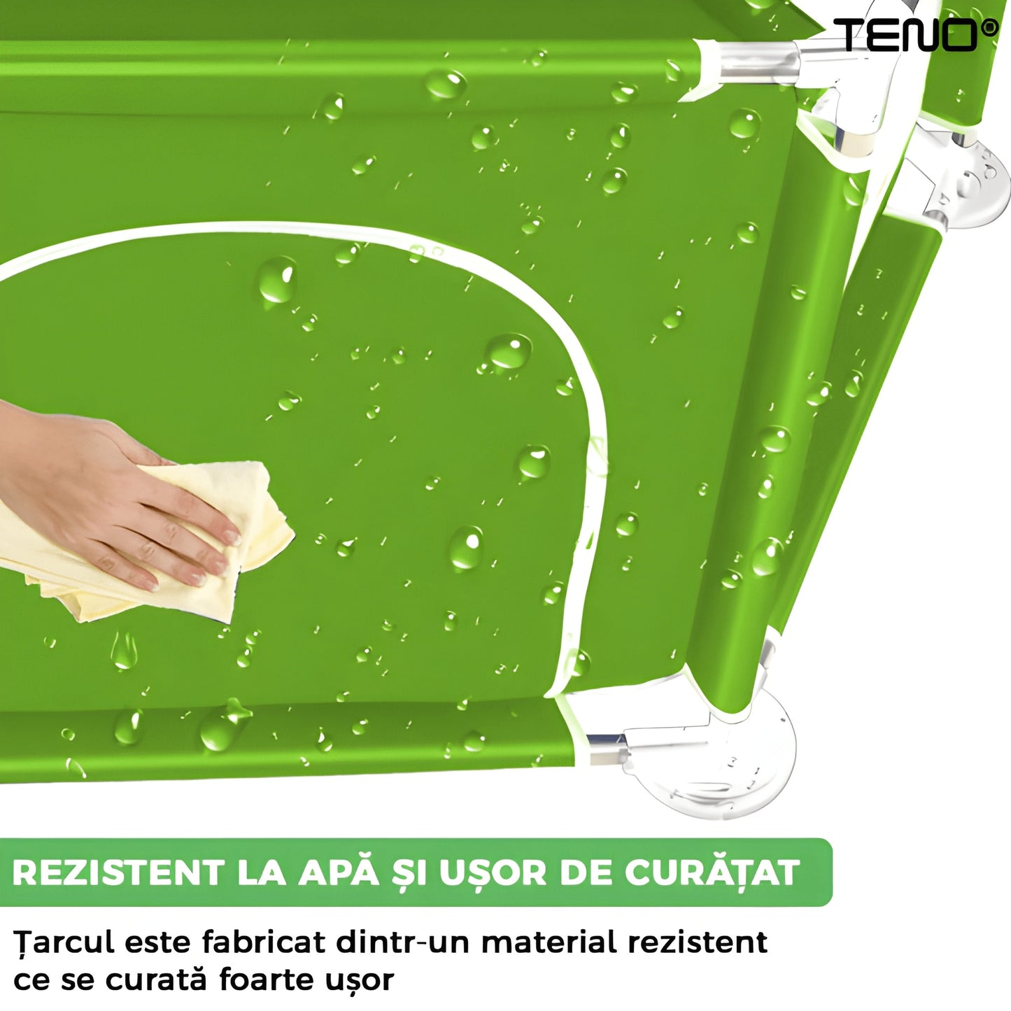 Tarc/Loc de Joaca pentru Copii Teno®, usa cu fermoar exterior, plasa, materiale calitative, usor de montat, dimensiuni 125x110x65.5, verde