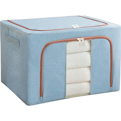 Organizator depozitare Macvi® 100 litri, cutie textila pliabila cu capac si fermoar, panou transparent pentru vizualizare si cadru metalic robust, ideala pentru haine voluminoase si depozitare