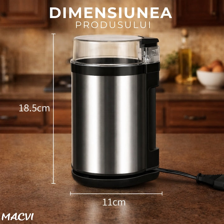 Rasnita Electrica de Cafea Macvi®, 180W, Cutite din Otel Inoxidabil, Capacitate 75 g, Macinare Rapida si Uniforma