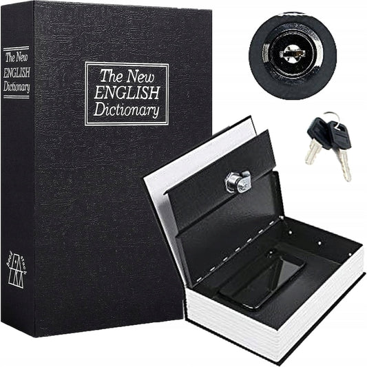 Seif Secret Tip Carte cu Cheie Macvi® Cutie Valori Metalica Model Dictionar Englez 24.5 x 15.9 x 5.7 cm Negru