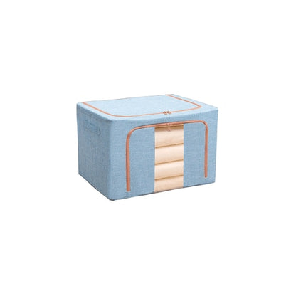 Cutie depozitare Macvi® 66L pliabila din material textil cu fermoar, fereastra transparenta si cadru metalic, organizator incapator pentru haine si articole casnice