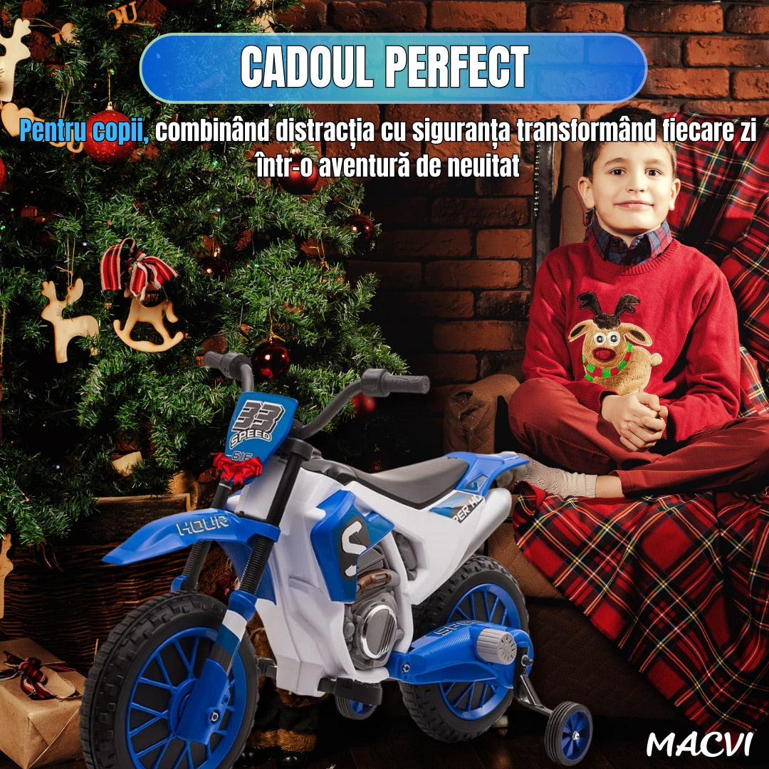 MOTOCICLETA CU ROTI AJUTATOARE ALBASTRU