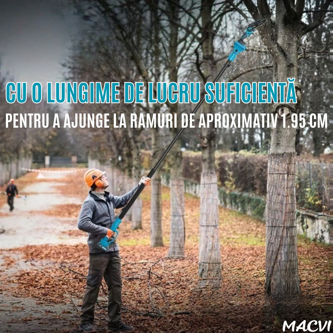 Set Macvi® Foarfeca Electrica si Drujba cu Brat Extensibil, Taiere Rapida si Usoara la Inaltime, Acumulator Inclus