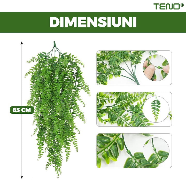 Set 2 Plante Artificiale Tip Iedera Teno®, ramuri agatatoare, aspect natural, rezistente la conditii meteo, frunze detasabile, interior/exterior, 85 cm, verde