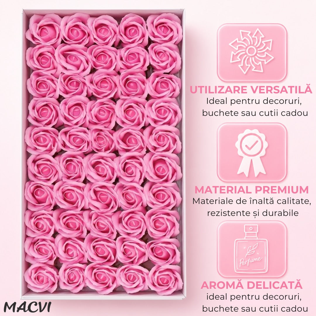 Set 50 trandafiri din sapun, 5x5 cm, calitate premium, decor si cadou elegant, Roz pal