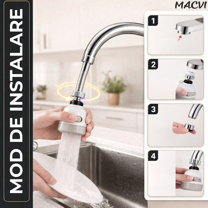 Cap de Robinet Universal Macvi®,  pentru Chiuveta, 3 Moduri de Jet, Rotire 360°, Alb/Bej, Usor de Montat