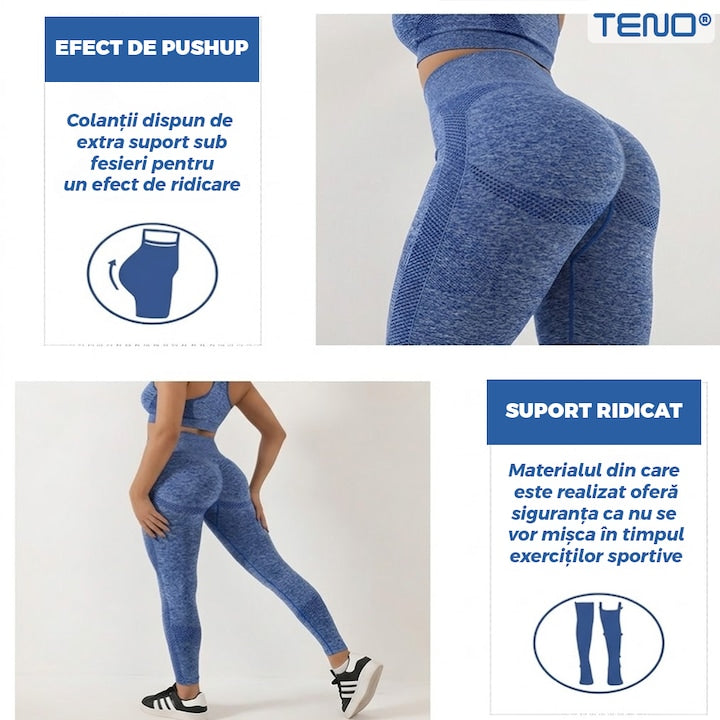 Set Costum Fitness Teno, colanti si bustiera, albastru, one size