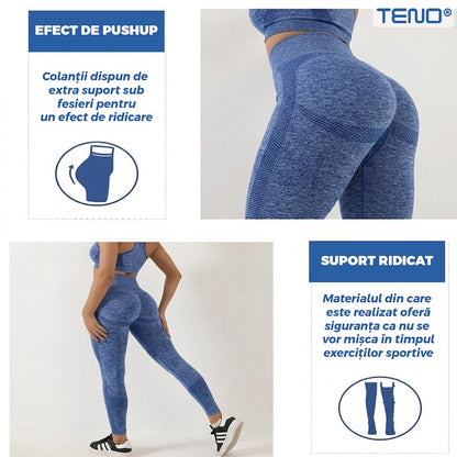 Set Costum Fitness Teno, colanti si bustiera, albastru, one size