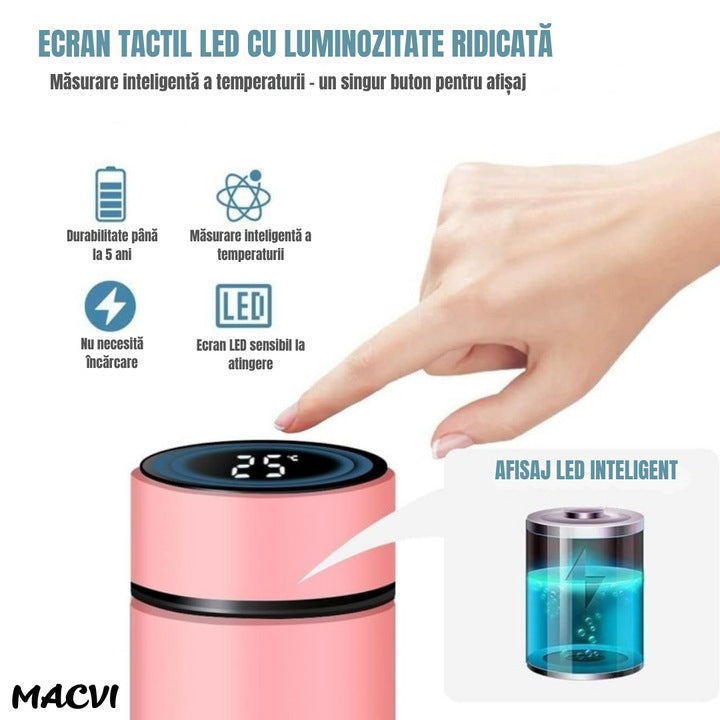 Termos smart Macvi® cu afisaj LED temperatura, 500 ml, otel inoxidabil premium, design inteligent, mentine bauturile calde pana la 6 ore, 22, 5 x 6, 5 cm