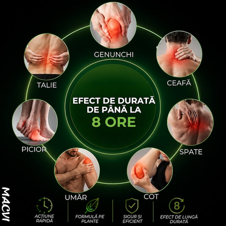 Set 10 Plasturi reumatici Macvi® pe Baza de Plante Efect Termic pana la 8 Ore, Forma Ergonomica, Aderenta Puternica, Material Respirabil, pentru Gat, Spate, Umeri, Genunchi si Articulatii