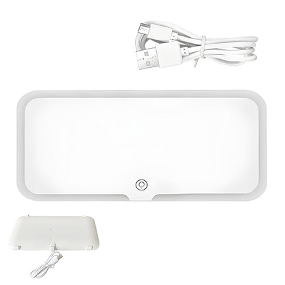 Oglinda Auto Cosmetica Teno®, pentru machiaj, iluminare LED, compacta, usoara, usor de montat, pentru parasolarul interior, buton Touch-Screen, alb