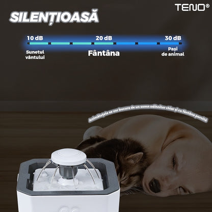 Dispenser de Apa Tip Fantana Teno®, ultra-silentios, pentru caini si pisici, filtru de carbon inclus, usor de utilizat, elimina bacteriile din apa, alimentare USB, desgin modern, alb