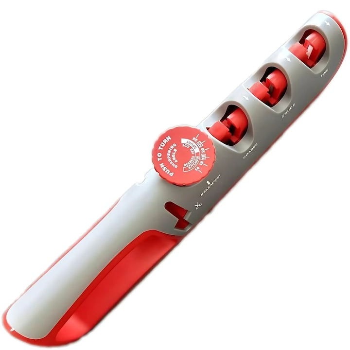 Ascutitor Cutite Profesional Macvi® 4 in 1 Reglabil, Ascutire, Finisare, Slefuire, Foarfeci, Unghi Ajustabil, Rosu Gri