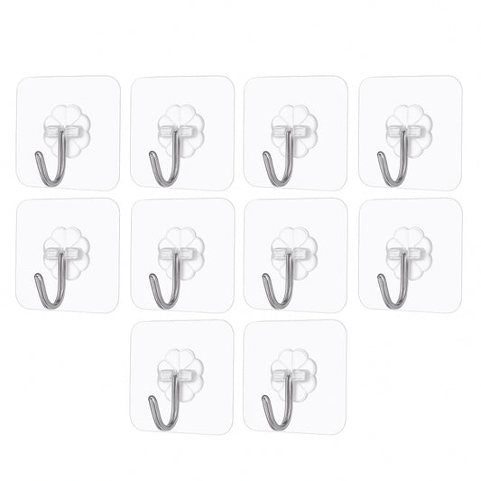 Set 10 carlige autoadezive Macvi® transparente pentru prosoape, impermeabile, ABS durabil, 180° rotative, fixare puternica si reutilizabila, pentru baie, bucatarie si dormitor
