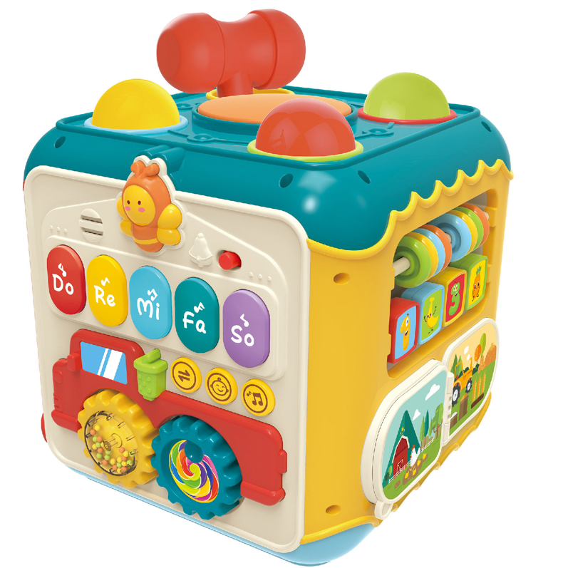 Cub Educativ Macvi® 6 in 1 cu Pian Labirint Bile Ceas si Jocuri Interactive Copii