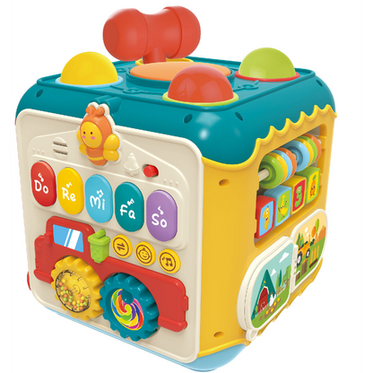 Cub Educativ Macvi® 6 in 1 cu Pian Labirint Bile Ceas si Jocuri Interactive Copii