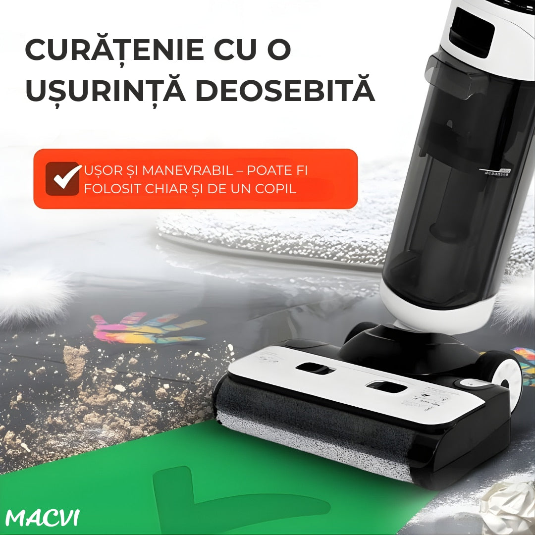 Aspirator Vertical cu Spalare Macvi® OZ01 Pro Fara Fir Autocuratare, Dezinfectare Apa, Putere 12000Pa, Autonomie 60 Min Ecran LED 2 Rezervoare