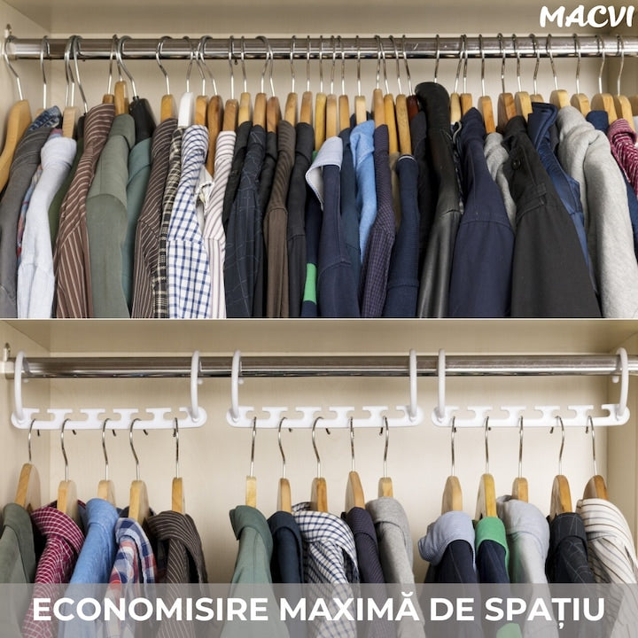 Set 8 Suporturi Agatatori Umerase 5 in 1 Macvi® pentru Organizare