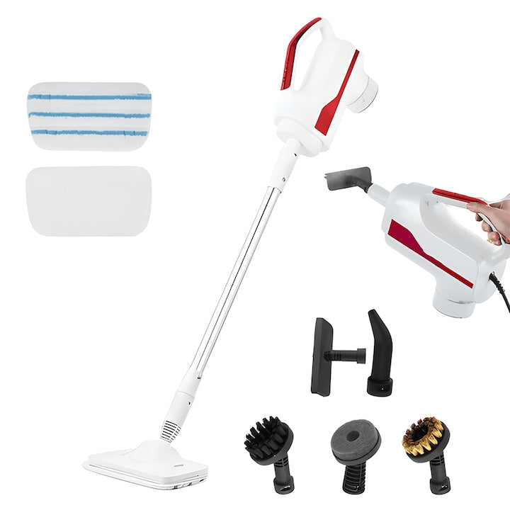 Aparat de Curat cu Abur Teno®, incalzire imediata, capacitate mare, presiune ridicata, temperatura 100-140°, accesorii incluse, alb/rosu