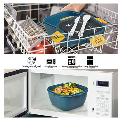 Caserola Alimentara Macvi® 1.7L cu 4 Compartimente si Recipient Sos Lunch Box BPA Free