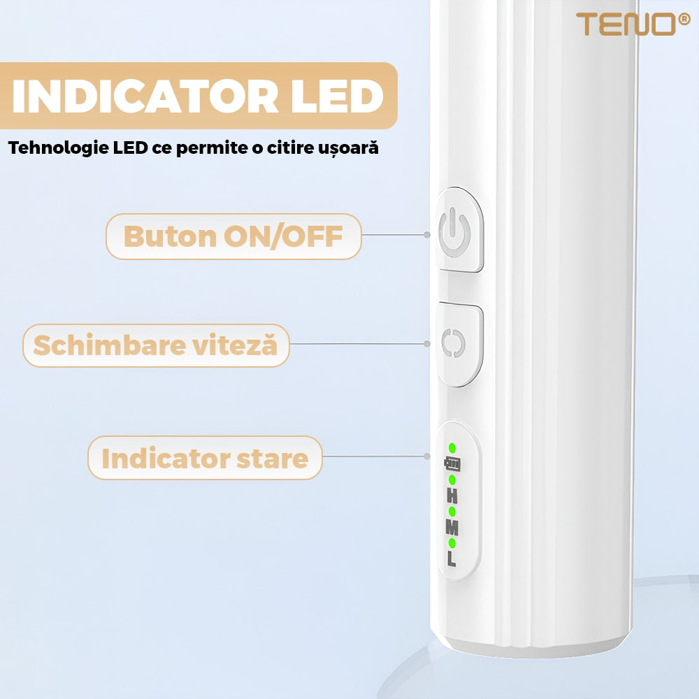 Pila Electrica Profesionala pentru Unghii Teno®, freza wireless, 18000 RPM, indicator led, manichiura-pedichiura, 12 capete pentru pila, 36 benzi de slefurie, portabila, alb