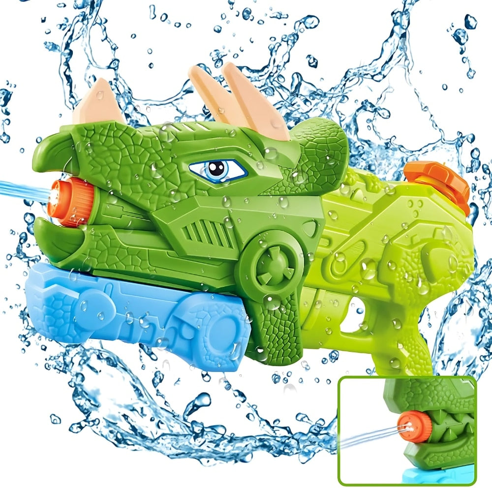 Pistol cu apa Macvi® dinozaur, rezervor 1330 ml, 35 cm, 3 duze, raza actiune 8 m, PVC rezistent, durabil, +6 ani, verde moss