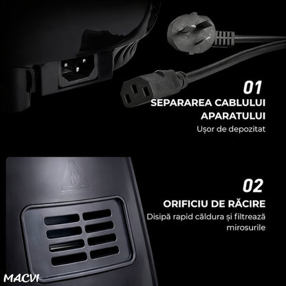 Friteuza cu Aer Cald Macvi®, Air Fryer, Filtru de Aer Integrat, 6 Programe, Putere 2400W, Control Temperatura, Cronometru Reglabil, Capacitate 6L