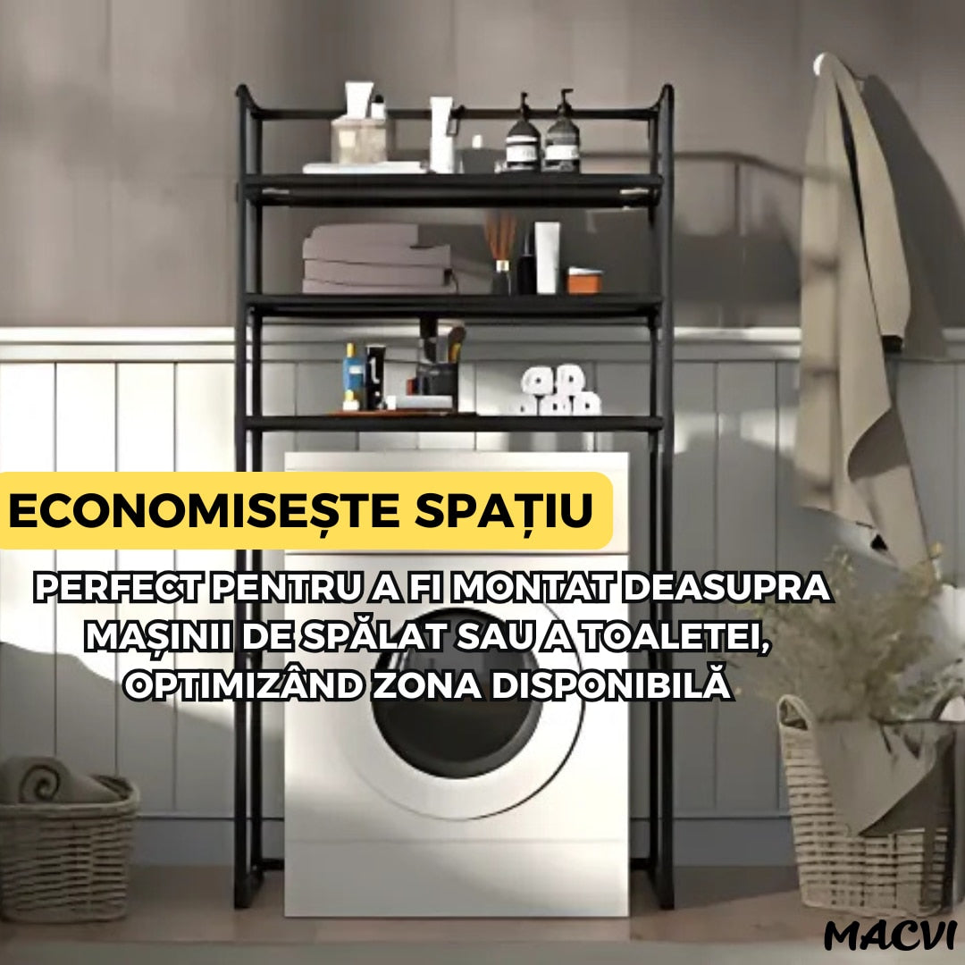 Raft modular Macvi® cu 3 polite pentru deasupra masinii de spalat, 63.5 x 30 x 154 cm, suport depozitare spatiu redus, Alb