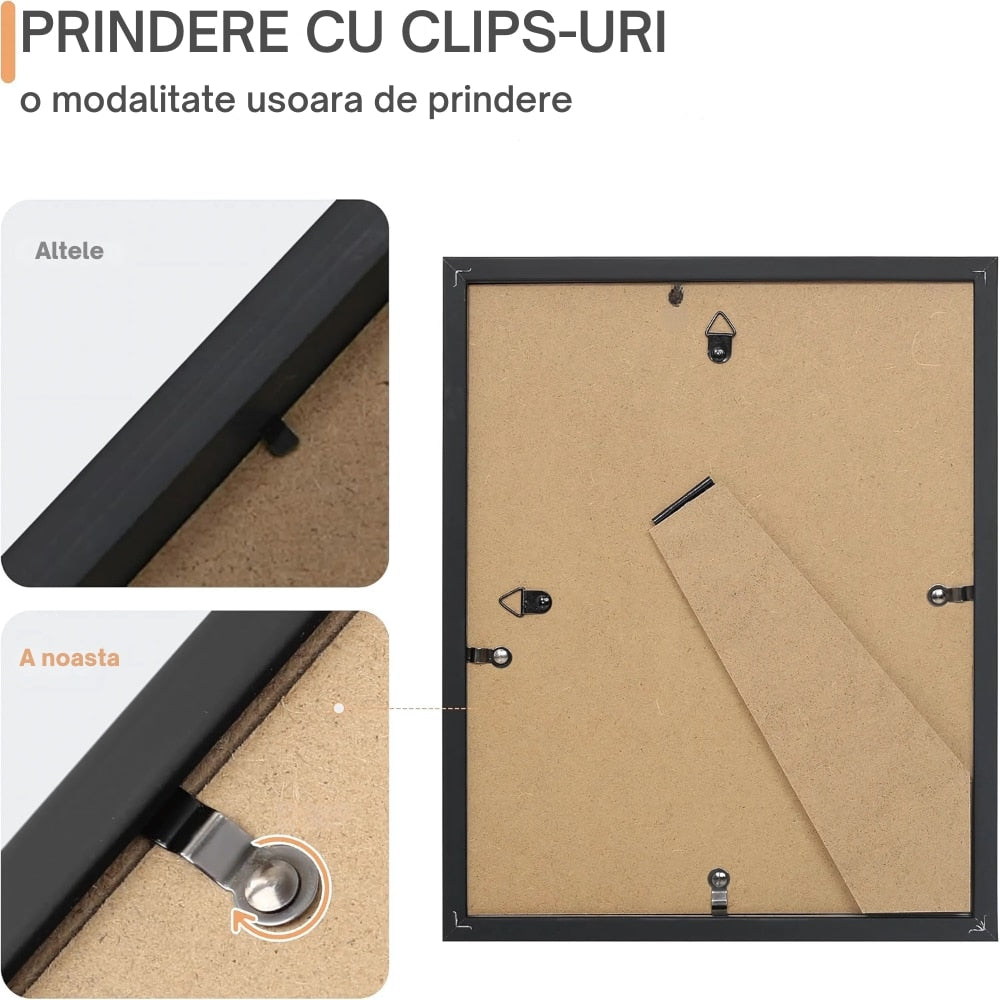 Colaj 10 rame foto Macvi®, negru, material premium, design clasic si rezistent, dimensiuni mixte pentru aranjamente creative, decor elegant pentru perete