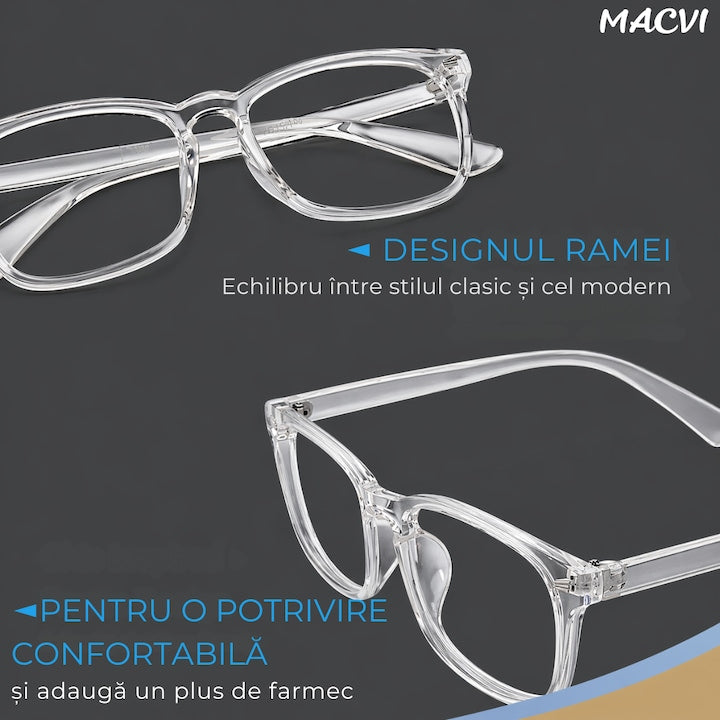 Ochelari Protectie Calculator Macvi® Anti Lumina UV400 Albastra, Anti Reflexie, Unisex, Transparent pentru Telefon, Laptop, Gaming