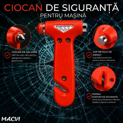 Ciocan Profesional Macvi® pentru Spargerea Geamurilor cu Suport si Cutter pentru Centura