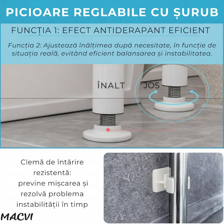 Organizator Multifunctional Macvi® pentru Baie, Toaleta sau Masina de Spalat, Suport pentru Detergenti, Prosoape si Accesorii de Igiena, Design Compact si Montare Rapida