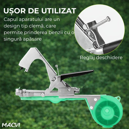 Aparat pentru legarea plantelor Macvi® cu 200 capse si rola de legat, Ideal pentru vie, pomi, legume si flori