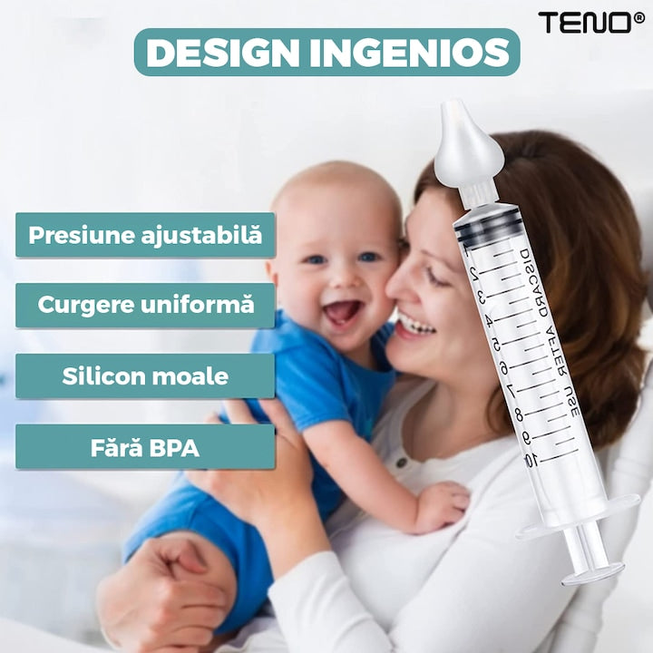 Set 2 Bucati Irigator / Dus Nazal Teno®, dispozitiv curatare sinusuri si decongestie nazala, cap din silicon, 10ml, transparent