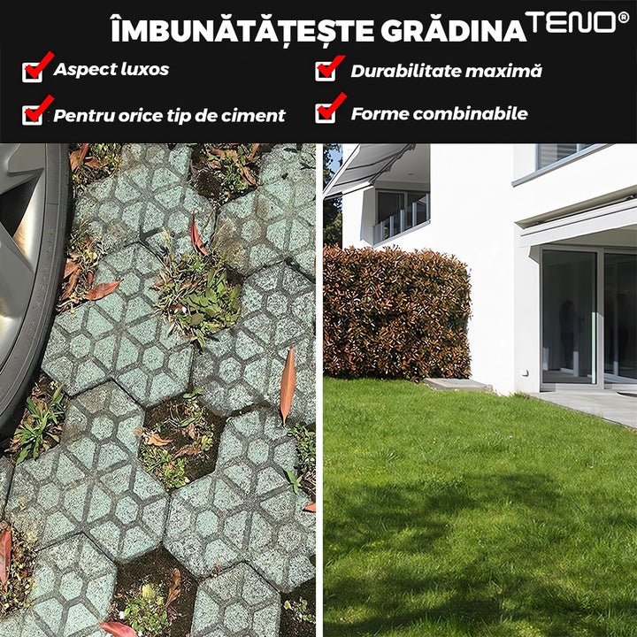 Matrita cu Contur pentru Turnat Pavaj Teno®, pentru beton amprentat sau piatra decorativa, imita piatra naturala, imbunatateste aspectul gradinii, plastic, model 2, 35 x 4 cm, negru