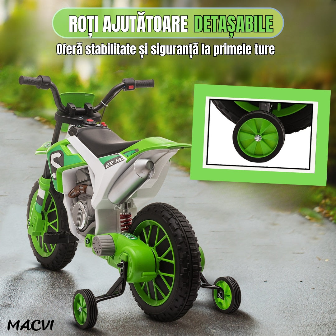 MOTOCICLETA CU ROTI AJUTATOARE VERDE